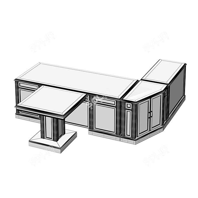 Executive Table Set: 2050 Om Manager's Table with Attached Computer Table | Left Corner Extension 3D model image 4