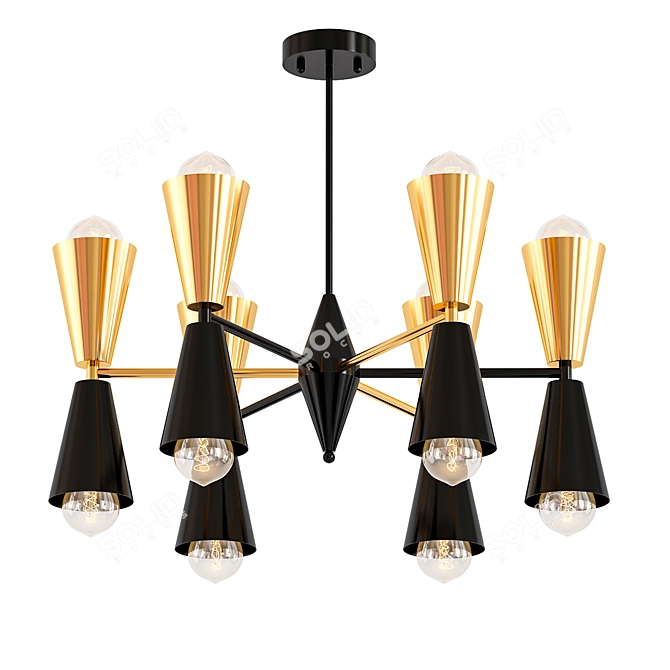 Modern Conical Black & Gold Chandelier 3D model image 1