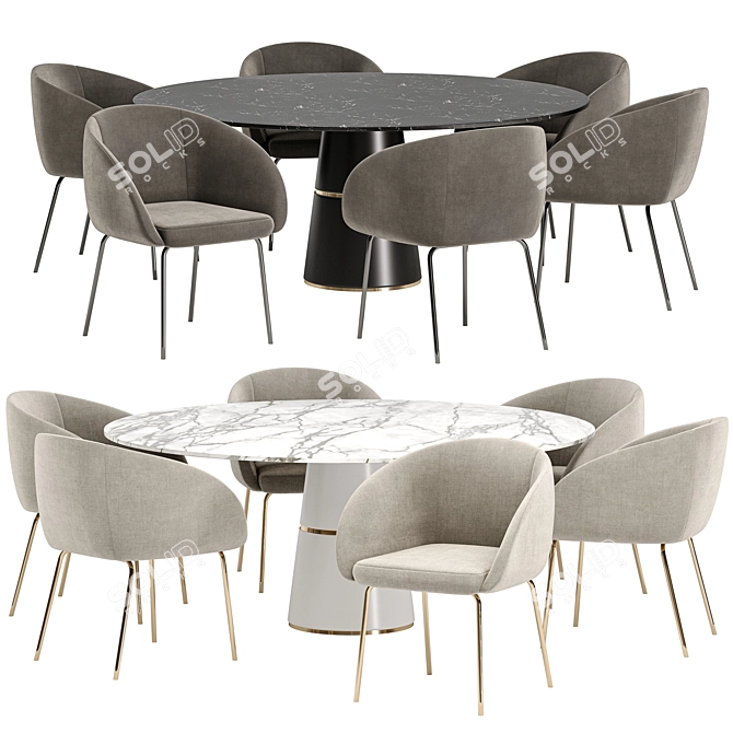 Elegant Avalon Boucle Dining Set 3D model image 1