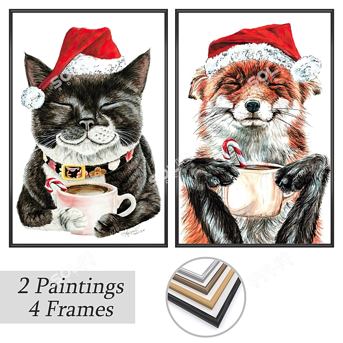 Set of 2 Paintings with 4 Frame Options 3D model image 1