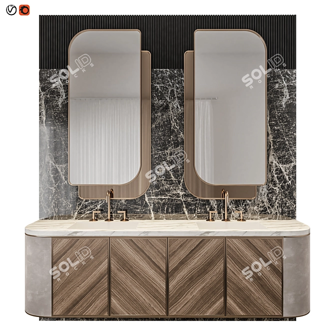 Luxury Marble Wood Bathroom Set 3D model image 1