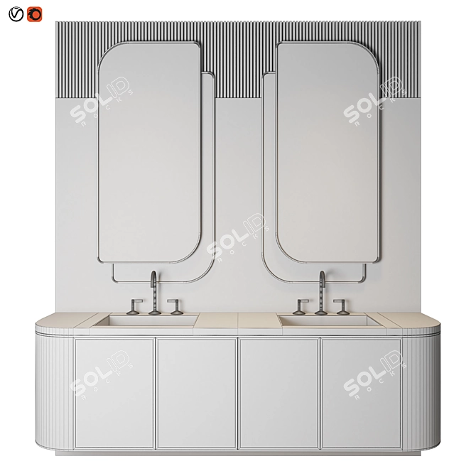 Luxury Marble Wood Bathroom Set 3D model image 2