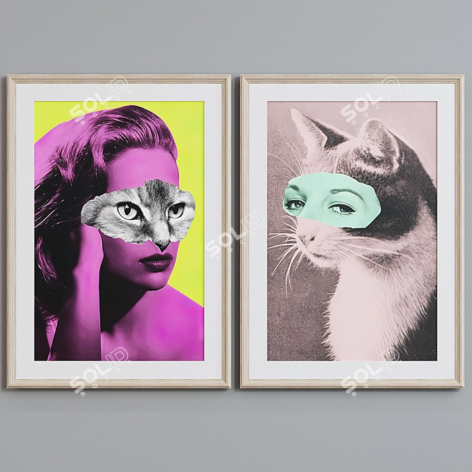 Modern Picture Frame Set with Woman and Cat Collage 3D model image 3