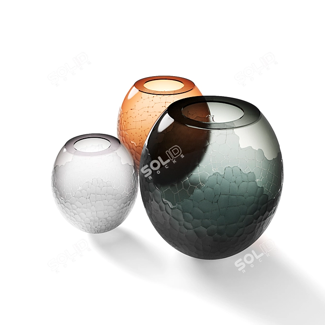 Handcrafted Carved Glass Round Set 3D model image 4