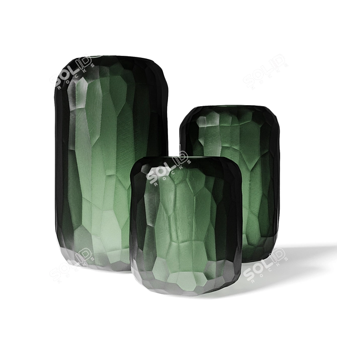 Smoky Green Glass Sculpture Set 3D model image 4