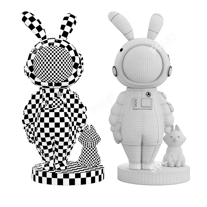 Whimsical Astronaut Cat Decor 3D model image 5