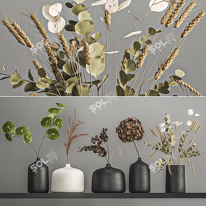 Elegant Dried Flower Bouquets 3D model image 1