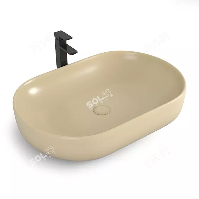 Title: Matte Beige Ceramic Countertop Washbasin 3D model image 1