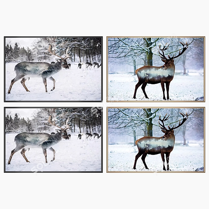 Elegant Art Set: 2 Paintings with 4 Frame Options 3D model image 2