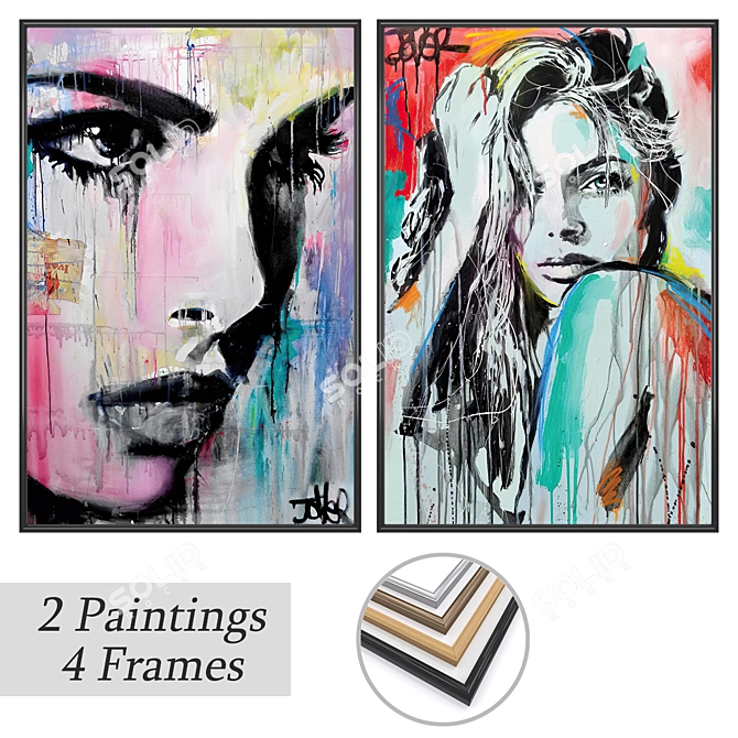 Artistic Masterpieces: 2 Paintings with 4 Frame Options 3D model image 1