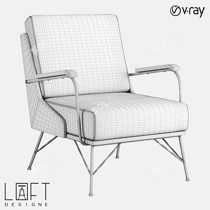 Modern Walnut and Metal Armchair 3D model image 2