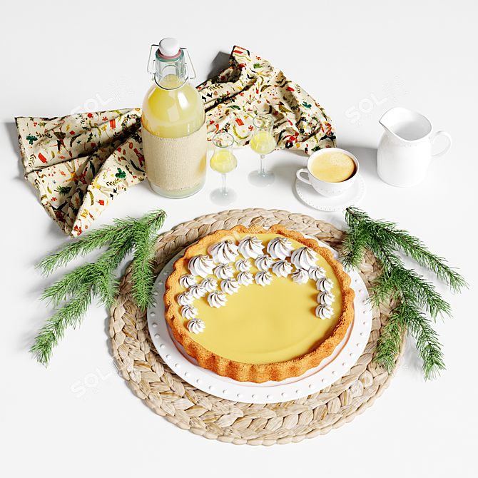 Festive Lemon Pie & Limoncello 3D model image 1