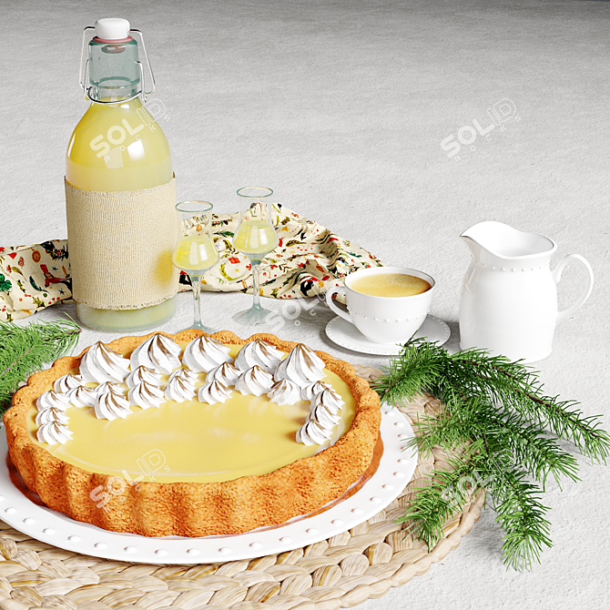 Festive Lemon Pie & Limoncello 3D model image 2