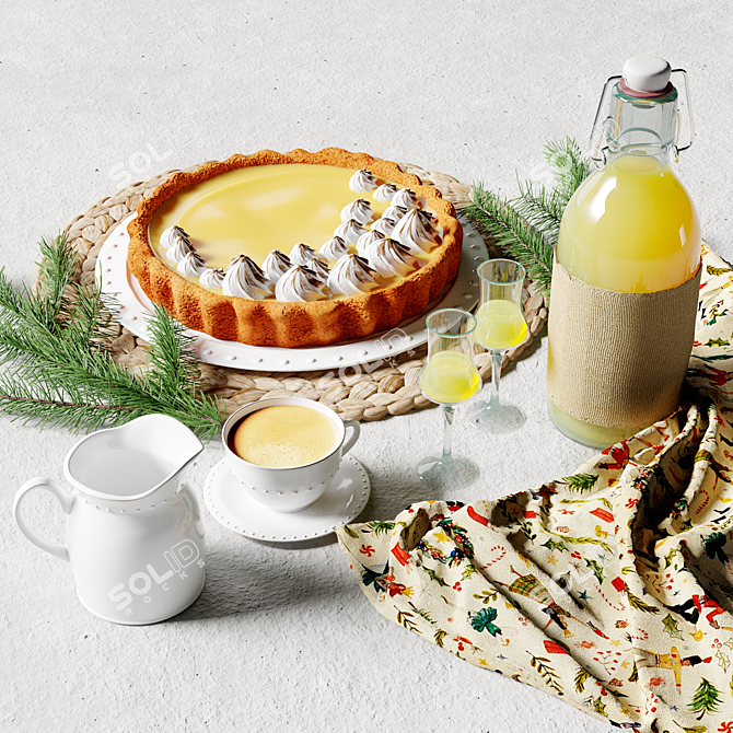 Festive Lemon Pie & Limoncello 3D model image 4