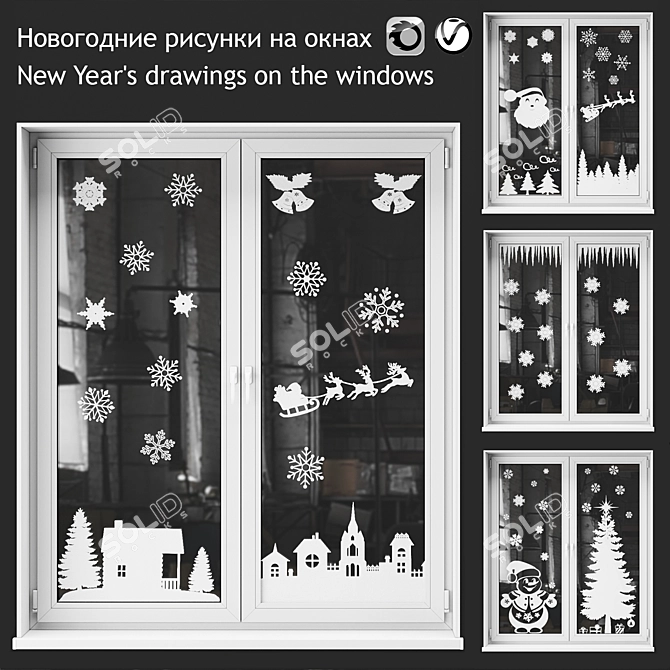 Festive Window Decals: New Year's Drawings 3D model image 2
