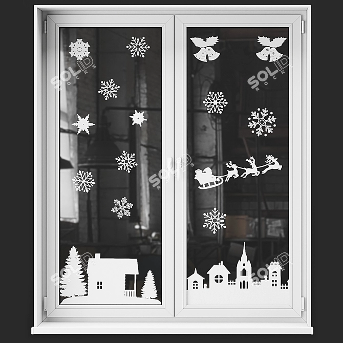 Festive Window Decals: New Year's Drawings 3D model image 3