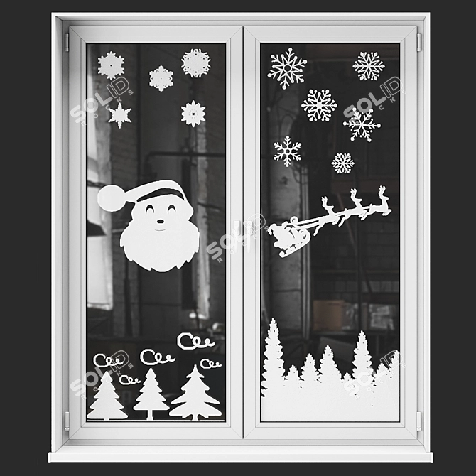 Festive Window Decals: New Year's Drawings 3D model image 6