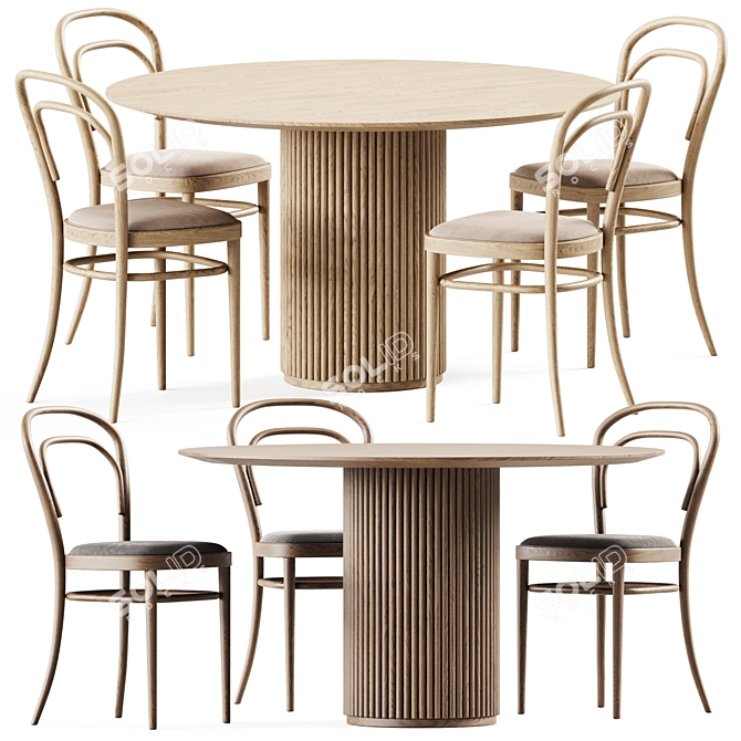 Royal Wood Table & Chair 3D model image 1