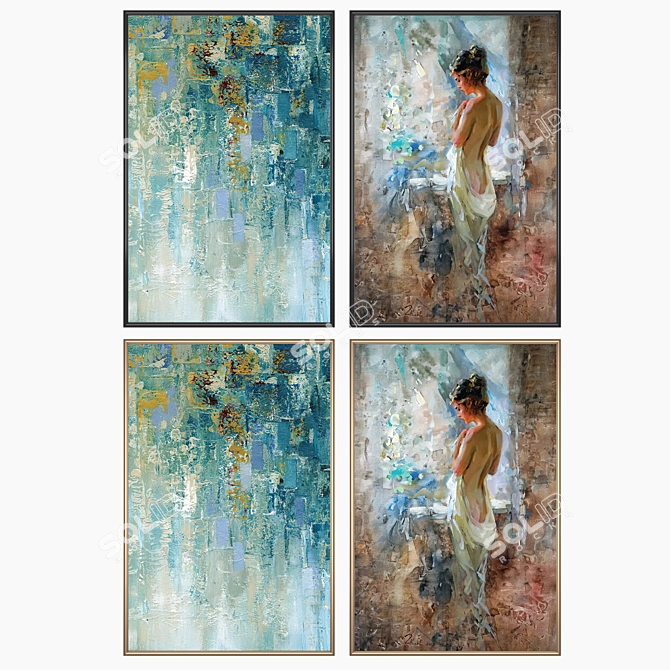 Elegant Art Set: 2 Paintings with Multiple Frame Options 3D model image 2