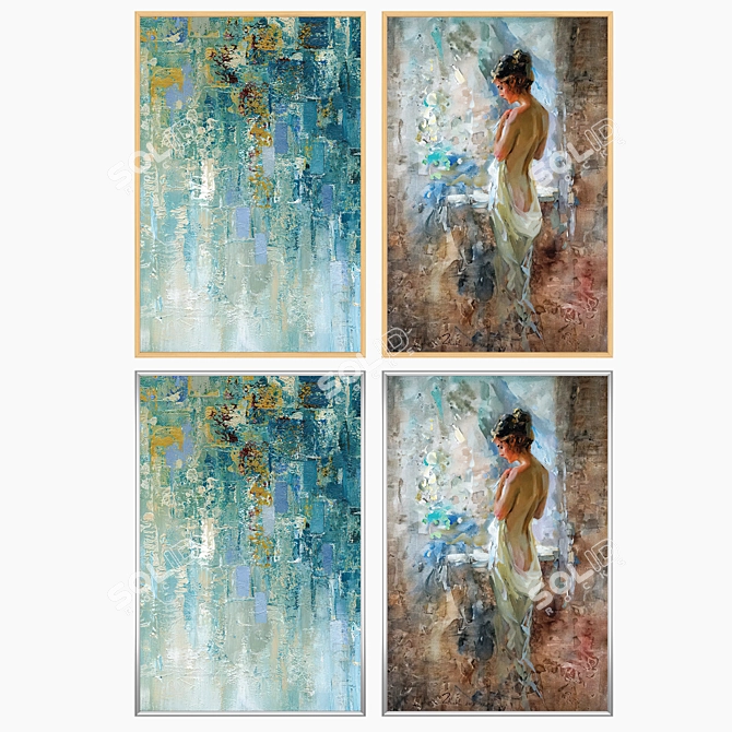 Elegant Art Set: 2 Paintings with Multiple Frame Options 3D model image 3