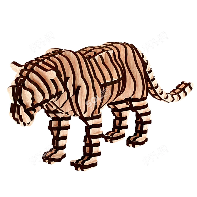 Elegant Wooden Parametric Tiger 3D model image 1