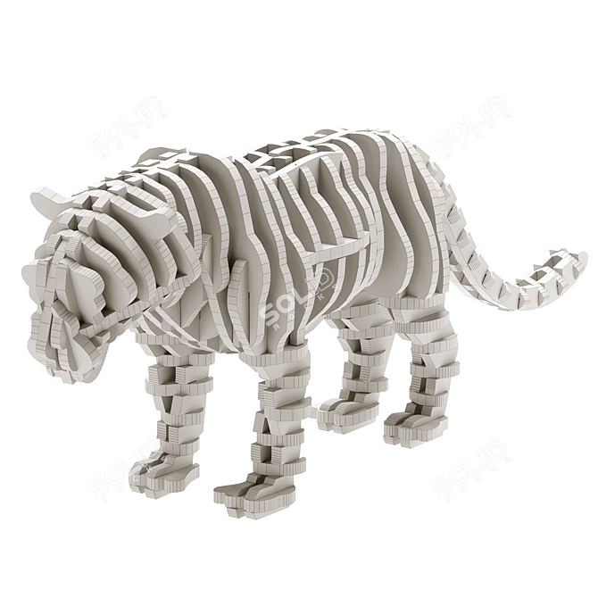 Elegant Wooden Parametric Tiger 3D model image 2