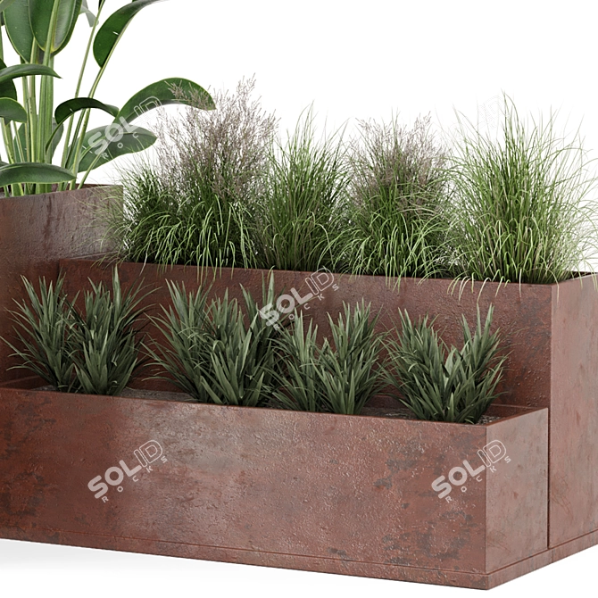 Rustic Metal Pot with Outdoor Bush 3D model image 4