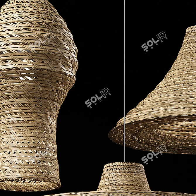 Rustic Rattan Pendant Lights Set 3D model image 6