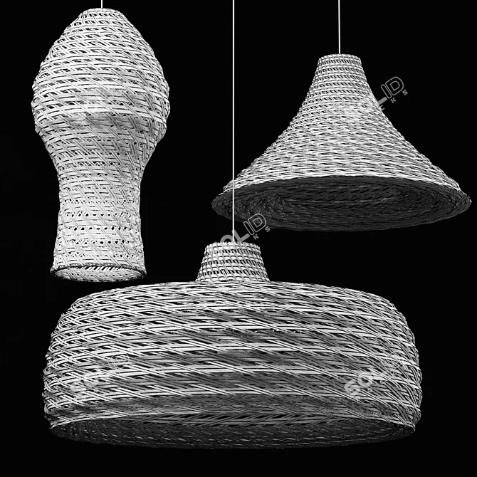 Rustic Rattan Pendant Lights Set 3D model image 7