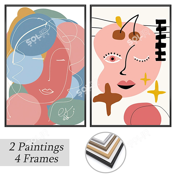 Elegant Wall Art Set: 2 Paintings, 4 Frame Options 3D model image 1