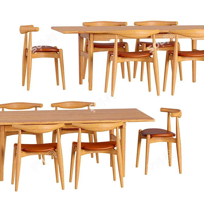 CH327 Table and CH20 Elbow Chair Set 3D model image 2