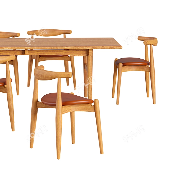 CH327 Table and CH20 Elbow Chair Set 3D model image 3