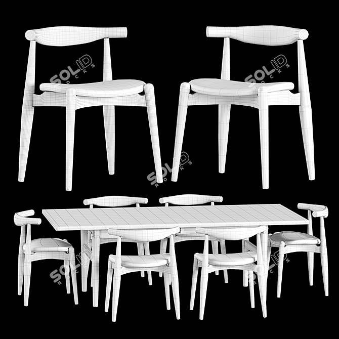 CH327 Table and CH20 Elbow Chair Set 3D model image 4