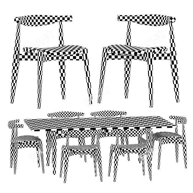 CH327 Table and CH20 Elbow Chair Set 3D model image 5