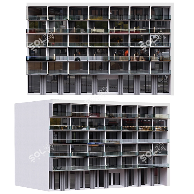 Modern Residential Building with Detailed Facade Details 3D model image 1