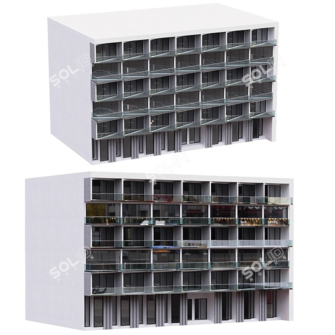 Modern Residential Building with Detailed Facade Details 3D model image 2