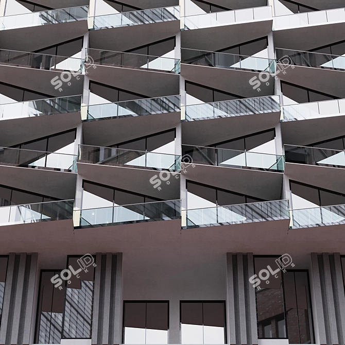 Modern Residential Building with Detailed Facade Details 3D model image 3