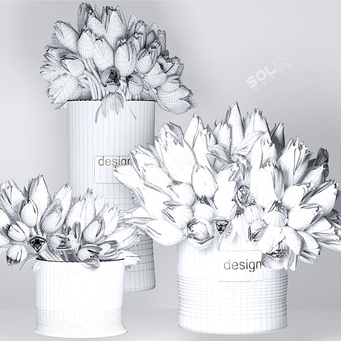 Elegant Tulip Bouquet Set in Glass Vases 3D model image 2