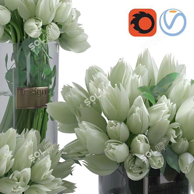 Elegant Tulip Bouquet Set in Glass Vases 3D model image 3