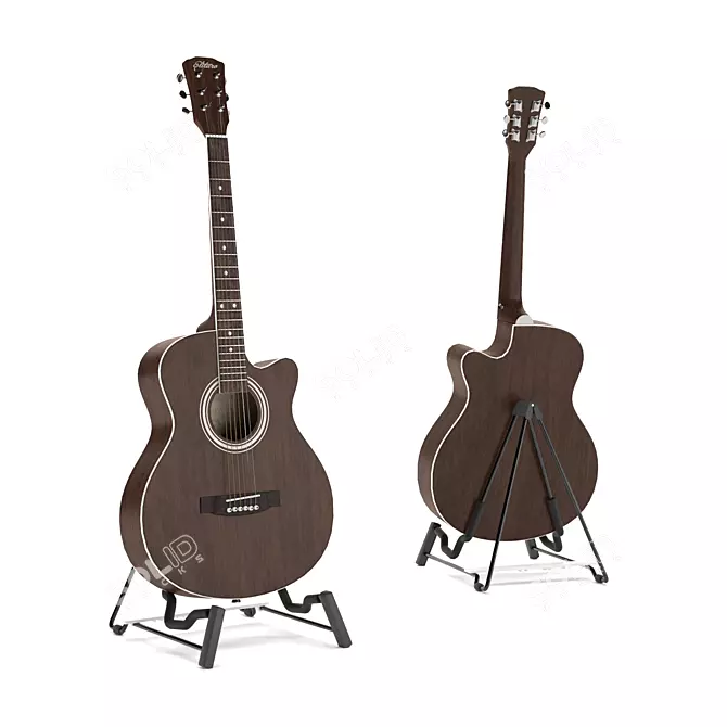 Elitaro Wood-Style Guitar with Stand 3D model image 1