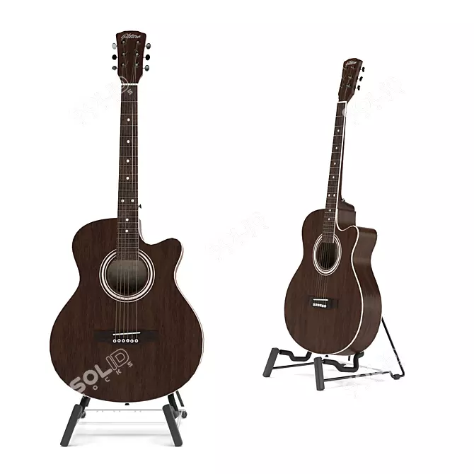 Elitaro Wood-Style Guitar with Stand 3D model image 2