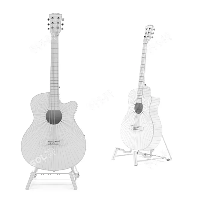 Elitaro Wood-Style Guitar with Stand 3D model image 4