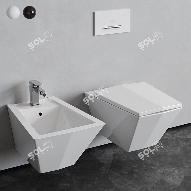 Olympia Crystal Wall-Hung WC & Bidet 3D model image 1