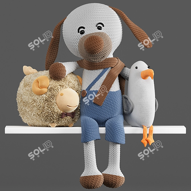 Delightful Animal Dolls: Dog, Sheep, Seagull 3D model image 1