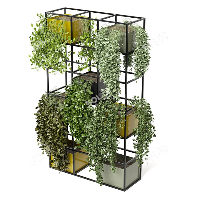 Rustic Indoor Plant Set - Concrete Pot & Metal Shelf 3D model image 2