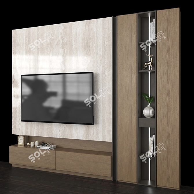 Sleek TV Wall Set with 65" Screen 3D model image 2