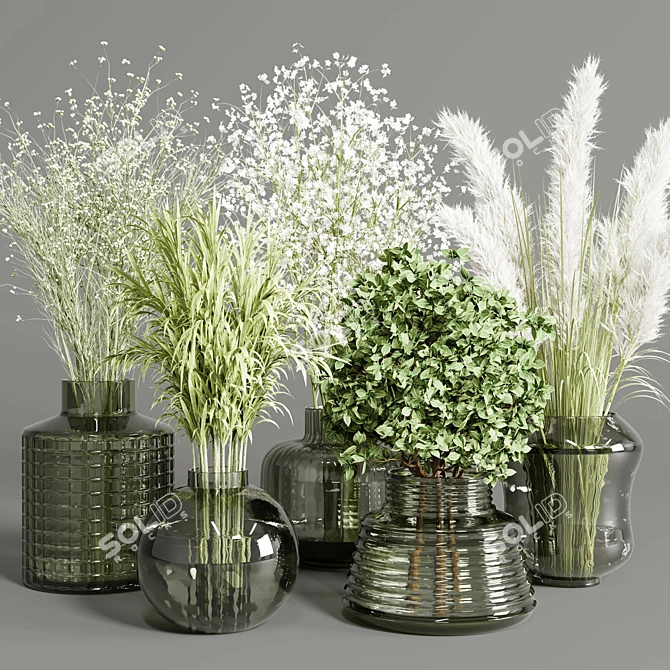 Indoor Plants Bouquet in Glass Vase 3D model image 1