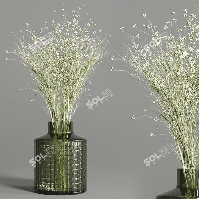 Indoor Plants Bouquet in Glass Vase 3D model image 2