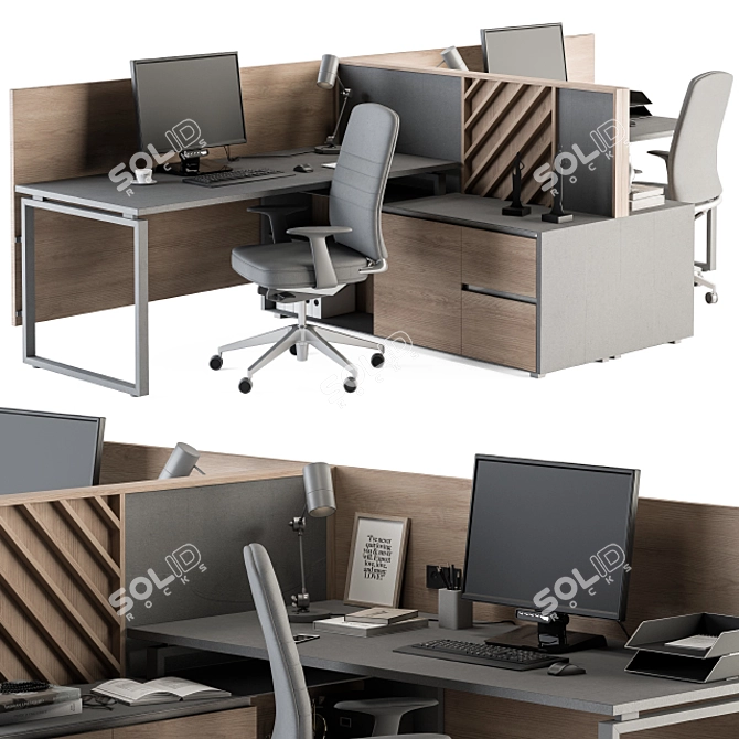 Wood and Grey Employee Set 3D model image 2