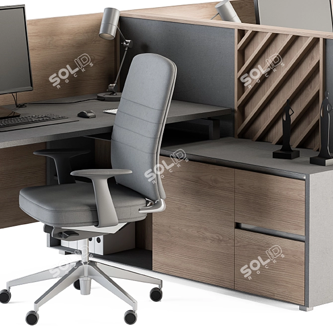 Wood and Grey Employee Set 3D model image 5